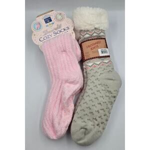 2 Pairs Of Cozy Socks- Sherpa Lined -Dream Silk Infused Moisturizing Shea Butter